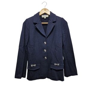 St John Santana Knit Structured Blazer SIZE 6 VTG Navy Horsebit Old Money Luxury